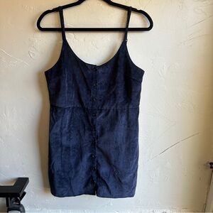 Cooperative Navy Button Front Corduroy Mini Dress Y2K Soft Grunge Slip Size M